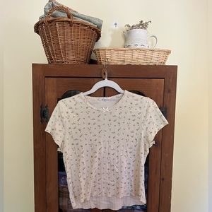 SOLD Crosspost - doen pointelle tee sweetpea floral